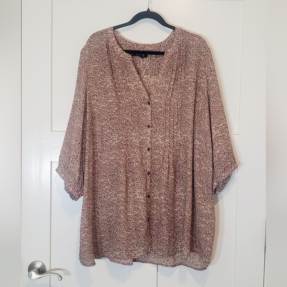 Lands End' Button Up T Mini Dress Floral 3/4 Sleeve L Size 3X 24W-26W